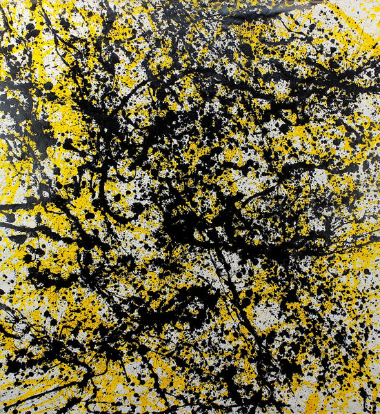 Dripping... grand tableau abstrait, oeuvre unique "jaune", 109x105 cm