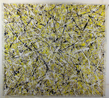Cargar imagen en el visor de la galería, quadro astratto di grandi dimensioni opera unica &quot;yellow black and white&quot; tela grezza, cm. 97x108
