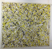 Cargar imagen en el visor de la galería, quadro astratto di grandi dimensioni opera unica &quot;yellow black and white&quot; tela grezza, cm. 97x108
